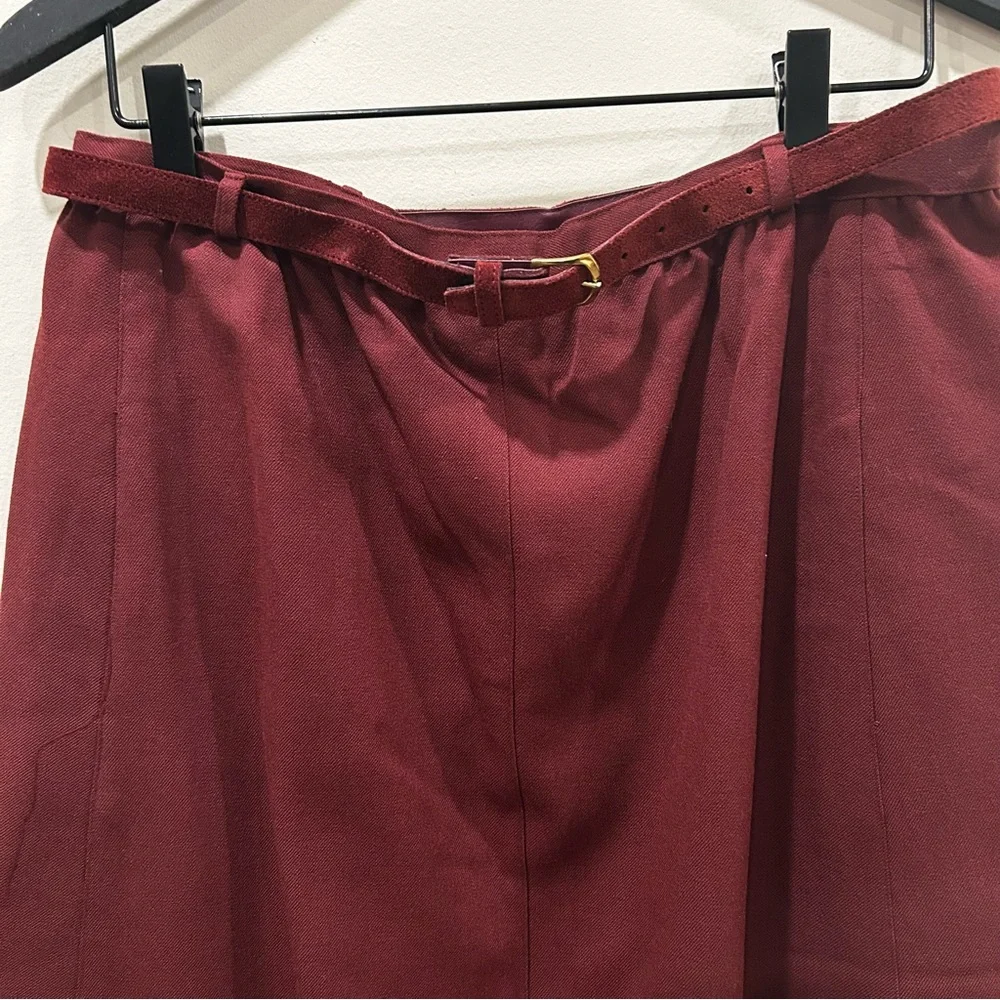 NWOT Vintage Albert Lewis Burgundy A-Line Skirt  Belt inside pockets wool sz12